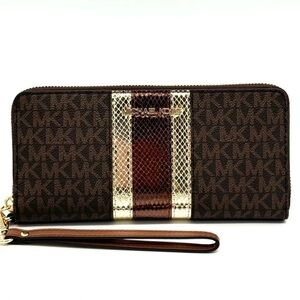 Michael Kors Large Continental Wallet Wristlet Brown Multi